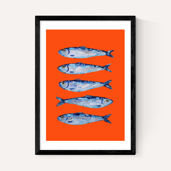 EAS-CCG-00057 Grade-C0 East End Prints East End Prints Sardines Orange by Alice Straker 30x40 Black Framed Art Print RRP £60.00