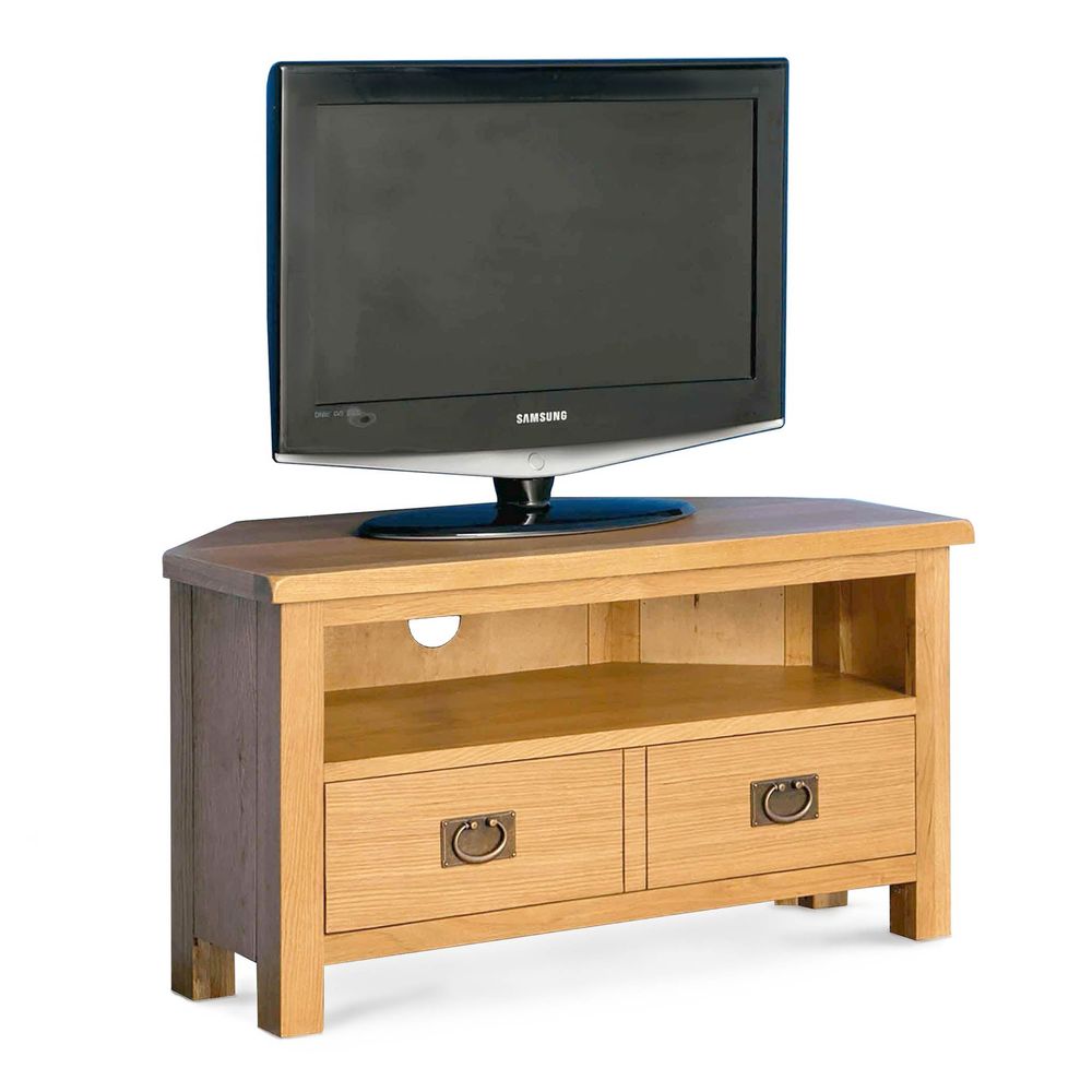 ROS-OUT-00137 Grade-C1 Roseland Furniture Surrey Oak Corner TV Stand RRP £239.95