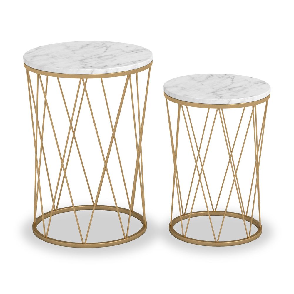 ROS-OUT-00223 Grade-C0 Roseland Furniture Olsen Marble Topped Gold Framed Side Tables RRP £189.95