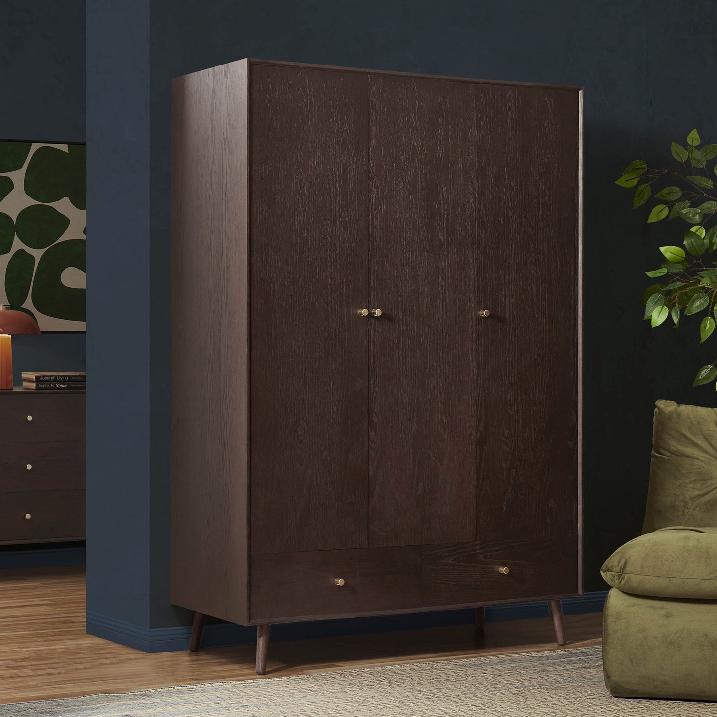 Dusk Heidi Grade B Walnut Stained Oak 3 Door Triple Wardrobe with Drawers RRP £499