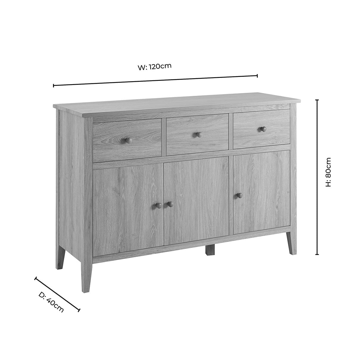 DUS-CC2-06657 Grade-B Dusk Nell 3 Door Sideboard with Drawers - Light Wood RRP £186.00