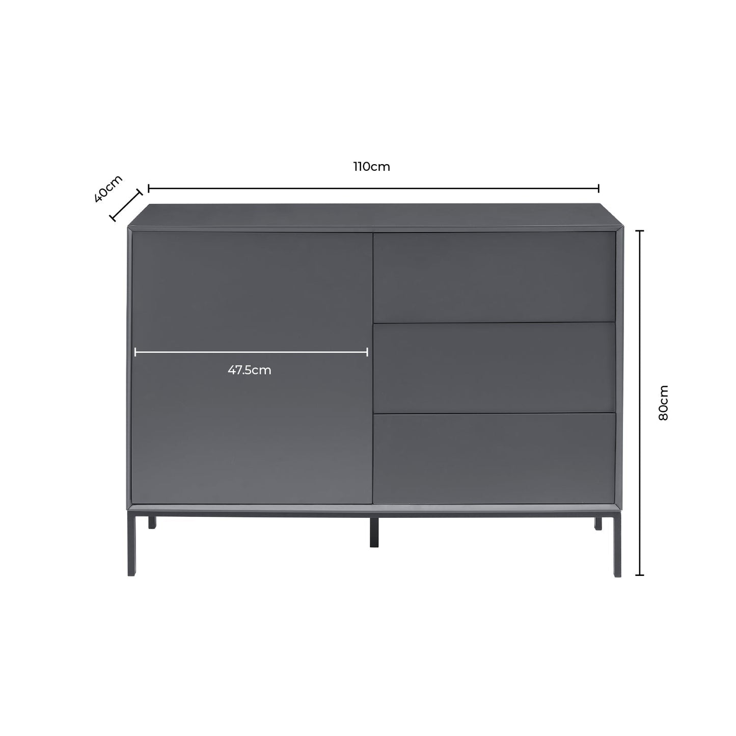 DUS-CC2-00511 Grade-B Dusk Nova Small Sideboard with Drawers - Charcoal RRP £189.00
