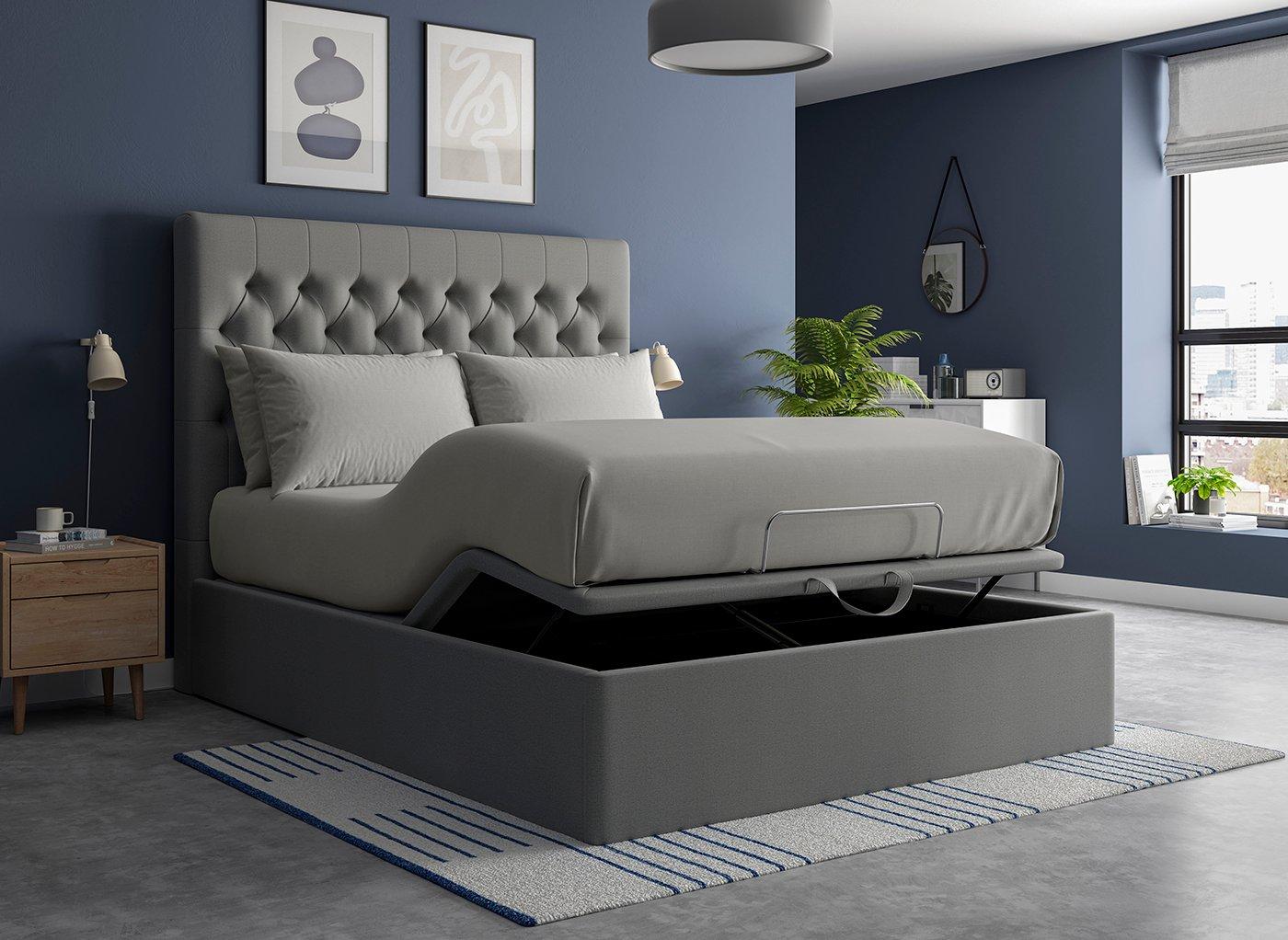 Dreams Grade B Ergomotion King Size Grey Buttoned Ottoman Storage Bed Frame RRP £1999