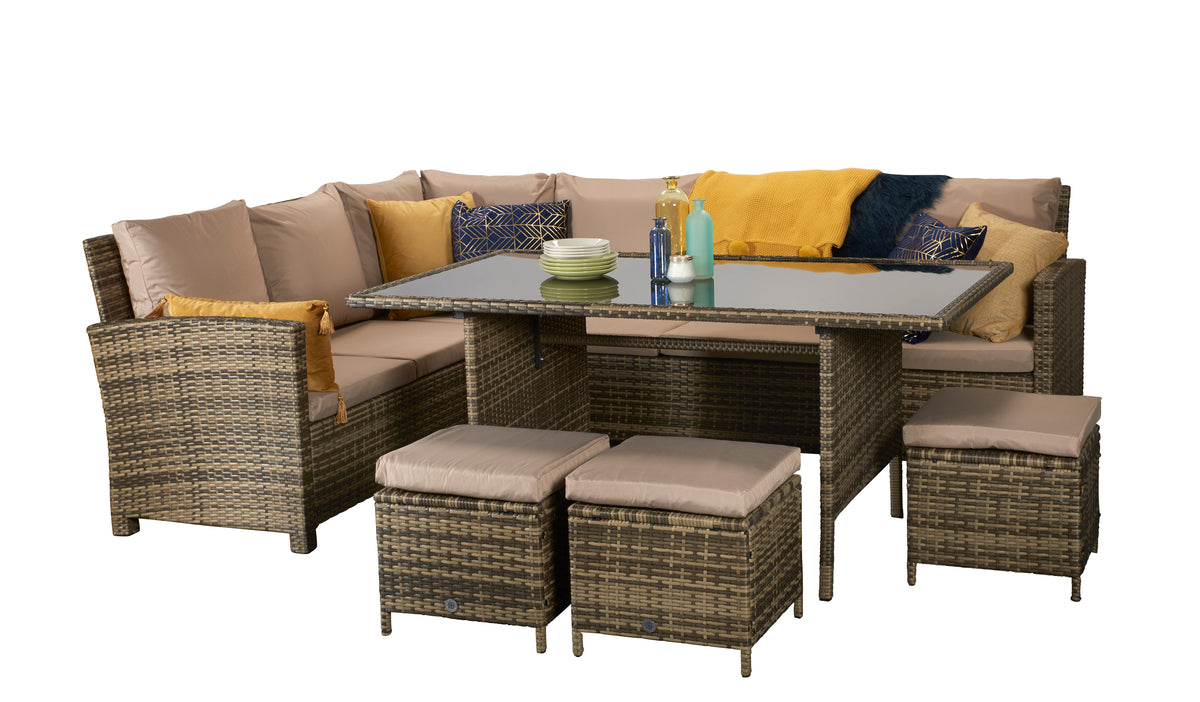 Signature Weave Grade New Charlotte Truffle Brown Outdoor Corner Dining Sofa Set RRP £1212