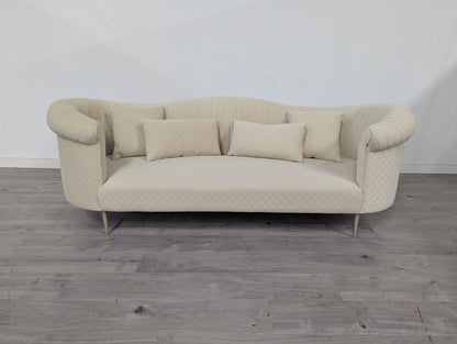  Luxury Grade B Curved Cream Tufted 3 Seater Sofa with Quilted Detail RRP £800