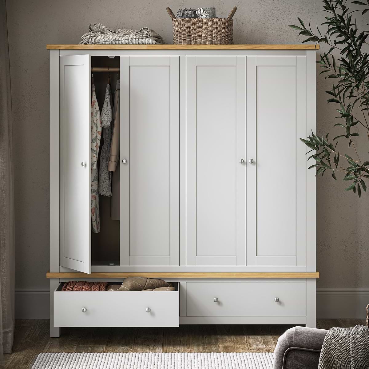 Roseland Grade B Furniture Farro Grey & Oak 4 Door Wardrobe RRP £840