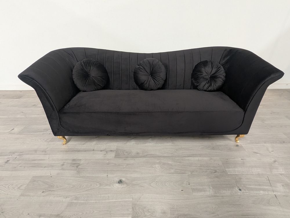 Homary Grade B Black Velvet 3 Seater Channel Tufted Sofa RRP £800