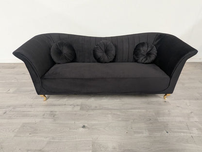 Homary Grade B Black Velvet 3 Seater Channel Tufted Sofa RRP £800