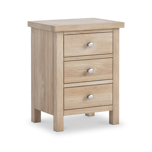 Roseland Grade B Furniture Farrow Washed Oak 3 Drawer Bedside Table RRP £110
