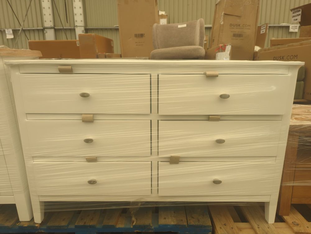 ROS-OUT-00189 Grade-C1 Roseland Furniture Chester White 6 Drawer Chest of Drawers RRP £439.95