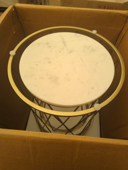 ROS-OUT-00223 Grade-C0 Roseland Furniture Olsen Marble Topped Gold Framed Side Tables RRP £189.95