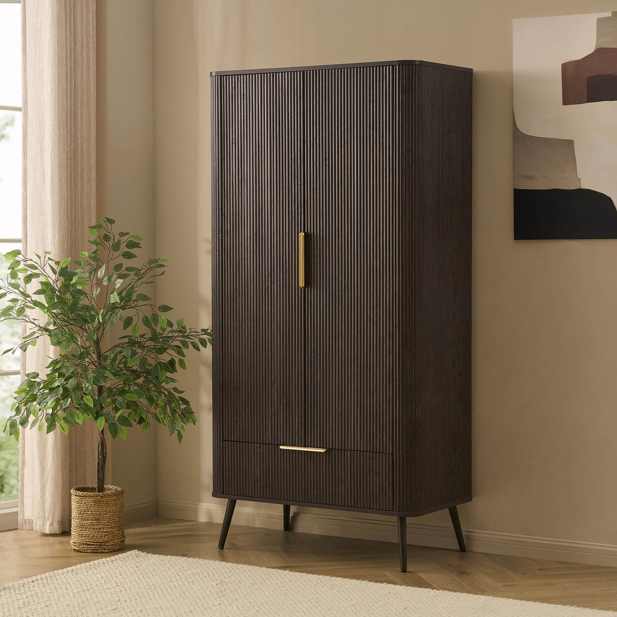Dusk Hattie Grade B Walnut Effect 2 Door Double Wardrobe with Drawer RRP £339