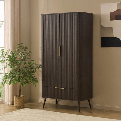 Dusk Hattie Grade B Walnut Effect 2 Door Double Wardrobe with Drawer RRP £339