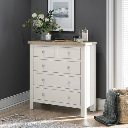 ROS-OUT-00910 Grade-B Roseland Furniture Farro Coconut White & Oak 2 Over 3 Chest Of Drawers RRP £335.00