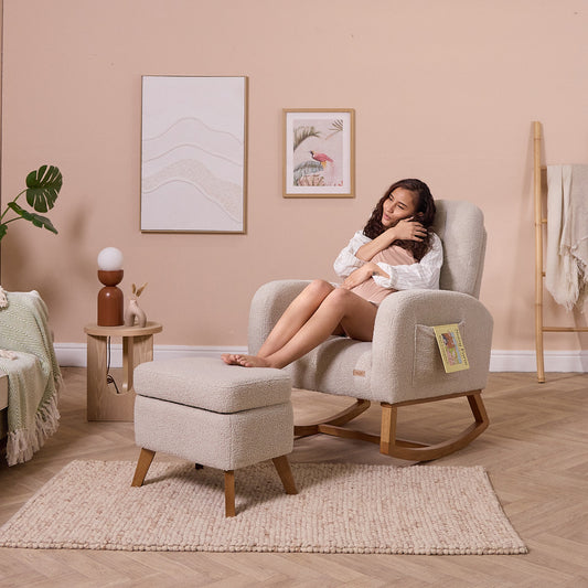 Tutti Bambini Grade B Luca Rocking Chair & Storage Footstool - Mushroom RRP £259