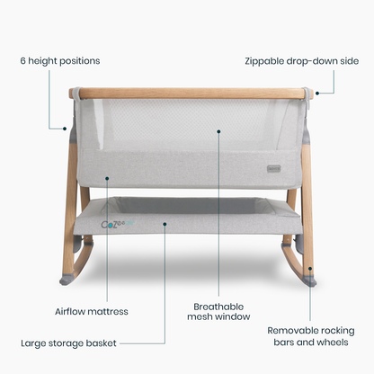Tutti Bambini Grade B CoZee Air Bedside Crib - Oak / Sterling Silver RRP £225