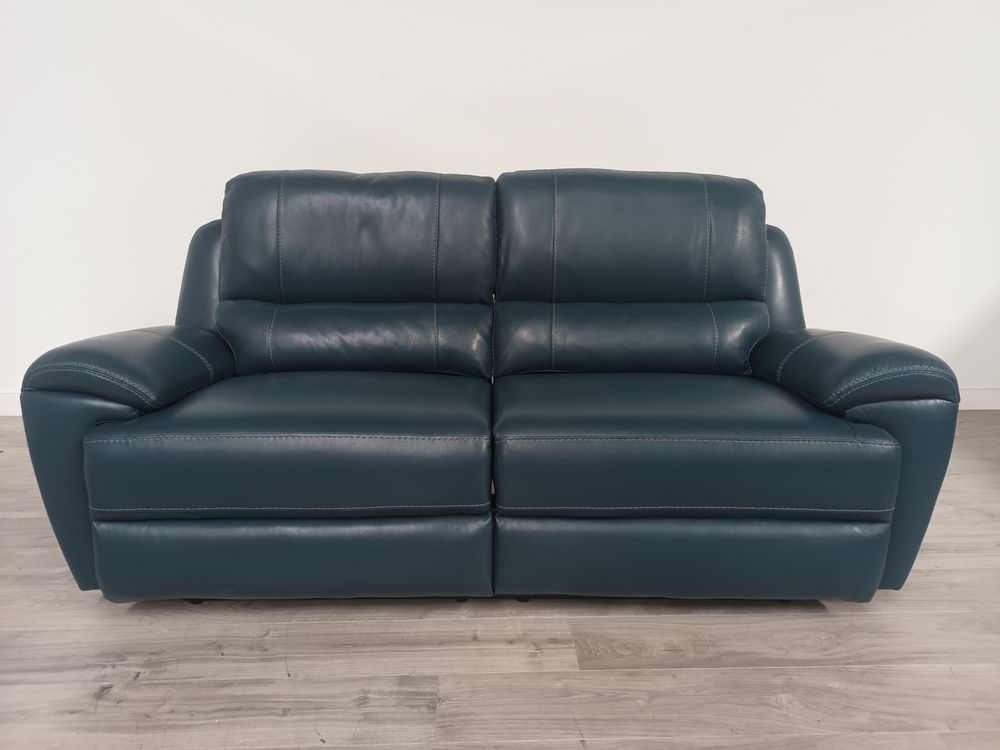 Oak Furniture Land Grade B Austin Blue Leather 3 Seater Electric Recliner Sofa RRP £1900