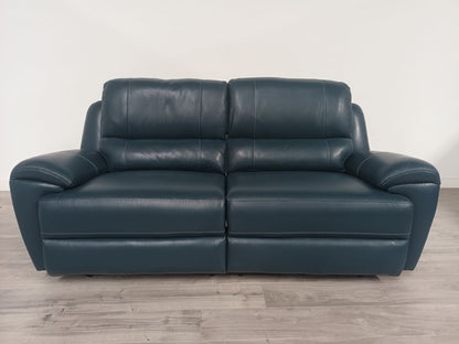 Oak Furniture Land Grade B Austin Blue Leather 3 Seater Electric Recliner Sofa RRP £1900