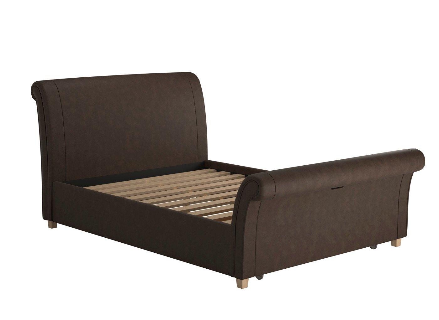Dreams Grade B Delaware Brown Faux Leather King Size Sleigh Storage Bed Frame RRP £799