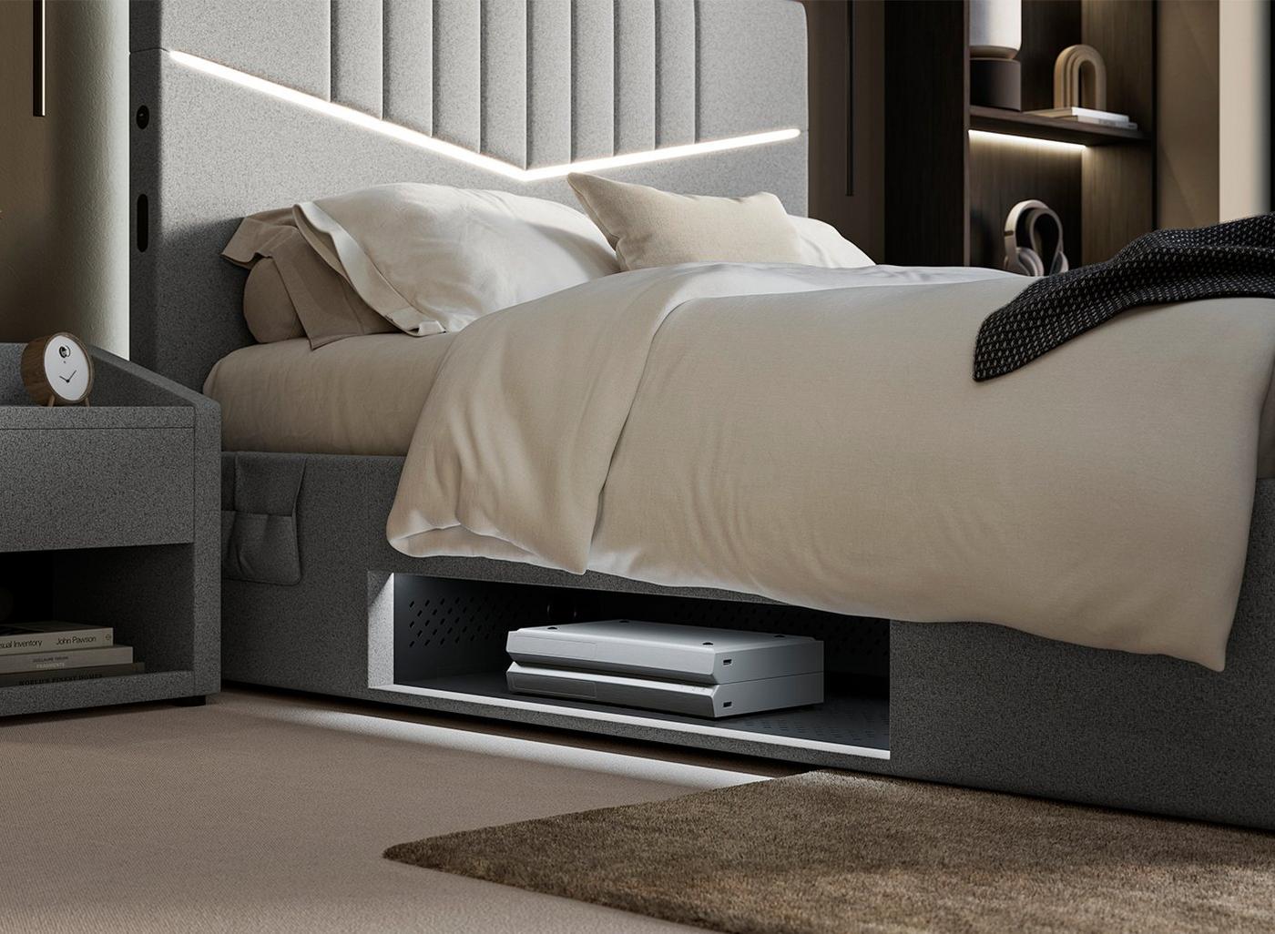 DRE-BED-00130 Grade-C1 Dreams Quantum Upholstered Ottoman TV Bed Frame Small Double Grey RRP £1699.00