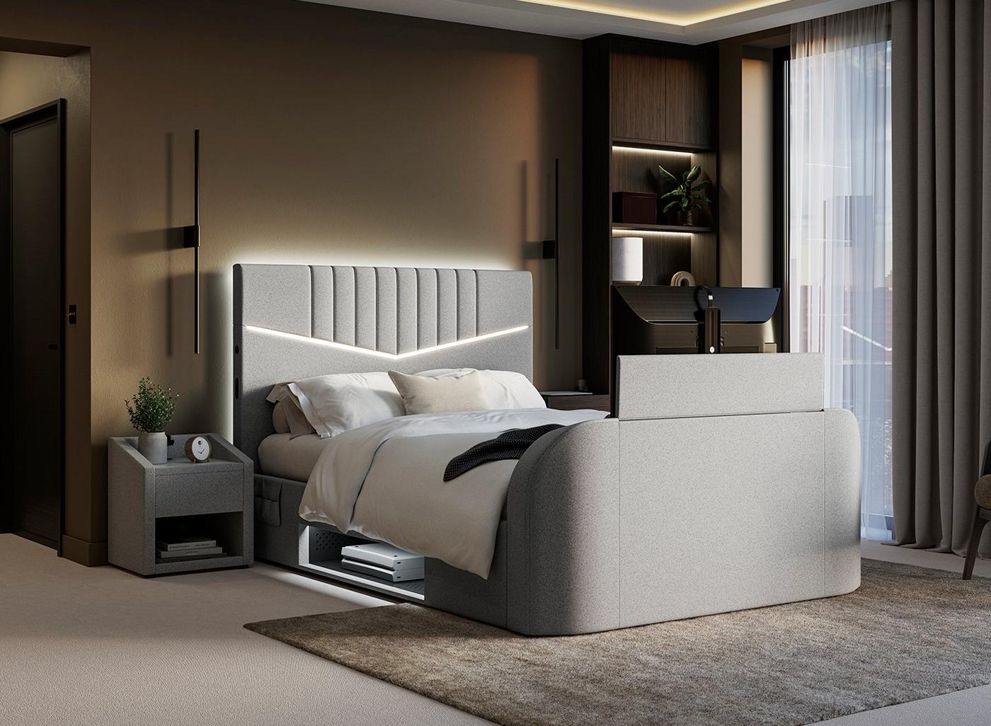 DRE-BED-00130 Grade-C1 Dreams Quantum Upholstered Ottoman TV Bed Frame Small Double Grey RRP £1699.00