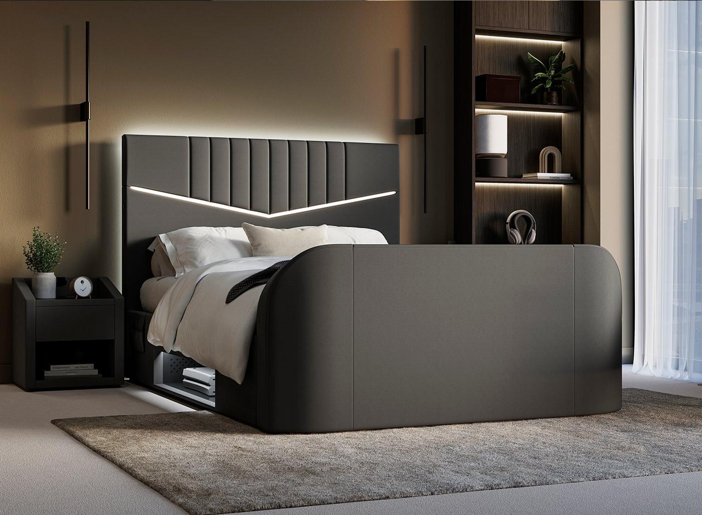 DRE-BED-00131 Grade-C1 Dreams Quantum Upholstered Ottoman TV Bed Frame Small Double Black RRP £1699.00