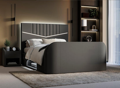 DRE-BED-00131 Grade-C1 Dreams Quantum Upholstered Ottoman TV Bed Frame Small Double Black RRP £1699.00