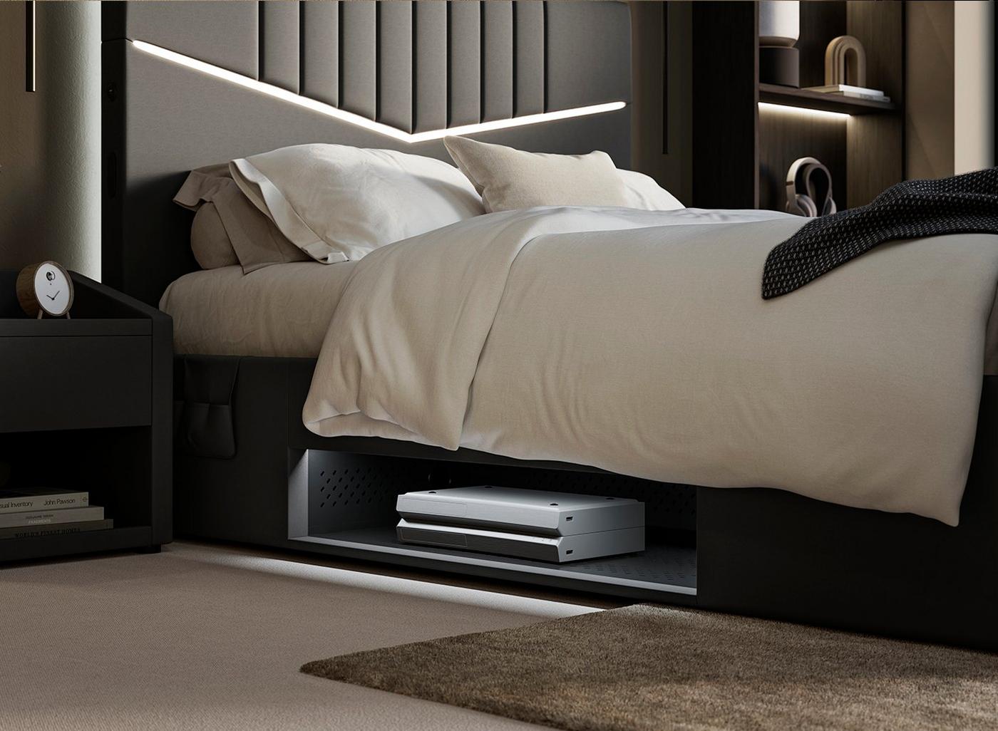 DRE-BED-00131 Grade-C1 Dreams Quantum Upholstered Ottoman TV Bed Frame Small Double Black RRP £1699.00