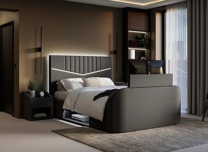 DRE-BED-00131 Grade-C1 Dreams Quantum Upholstered Ottoman TV Bed Frame Small Double Black RRP £1699.00