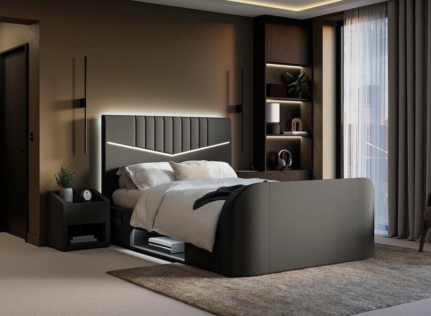 DRE-BED-00131 Grade-C1 Dreams Quantum Upholstered Ottoman TV Bed Frame Small Double Black RRP £1699.00