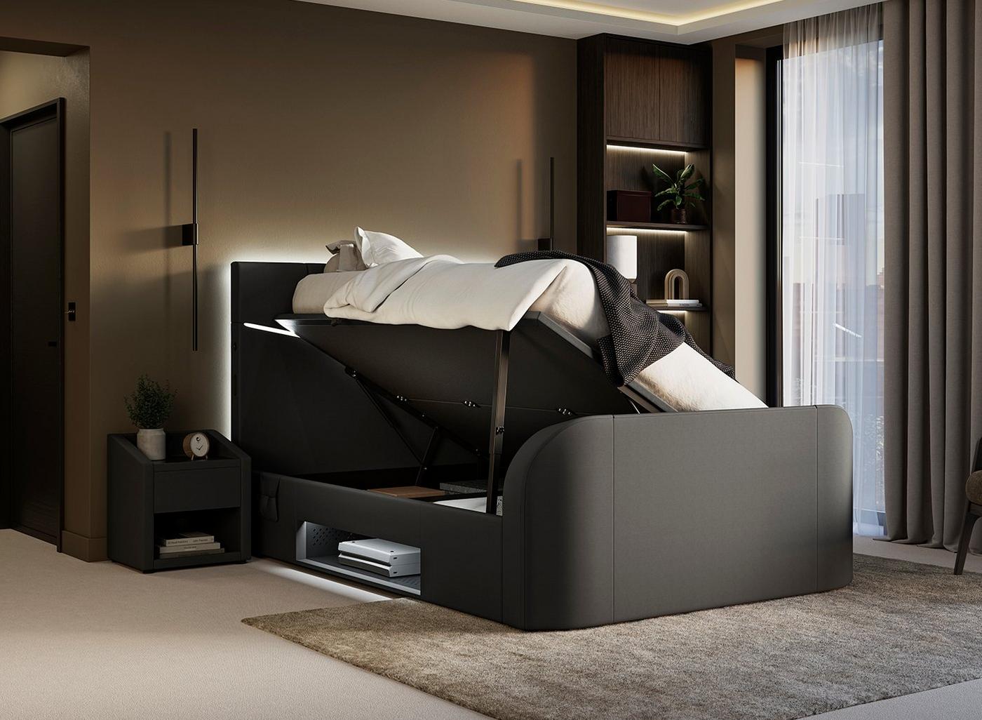 DRE-BED-00131 Grade-C1 Dreams Quantum Upholstered Ottoman TV Bed Frame Small Double Black RRP £1699.00