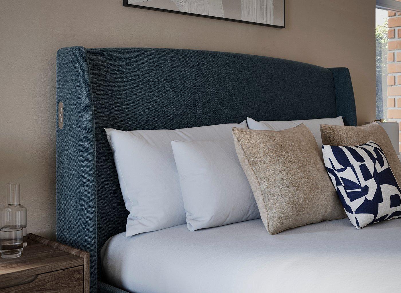 DRE-BED-00123 Grade-C3 Dreams TEMPUR® Linford Upholstered Electric Ottoman Bed Frame Double Navy RRP £1199.00