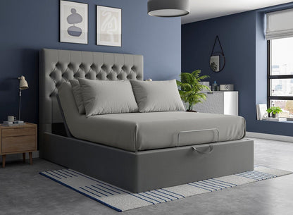 DRE-BED-00125 Grade-C1 Dreams Ergomotion Double Ottoman Grey + Buttoned RRP £1799.00