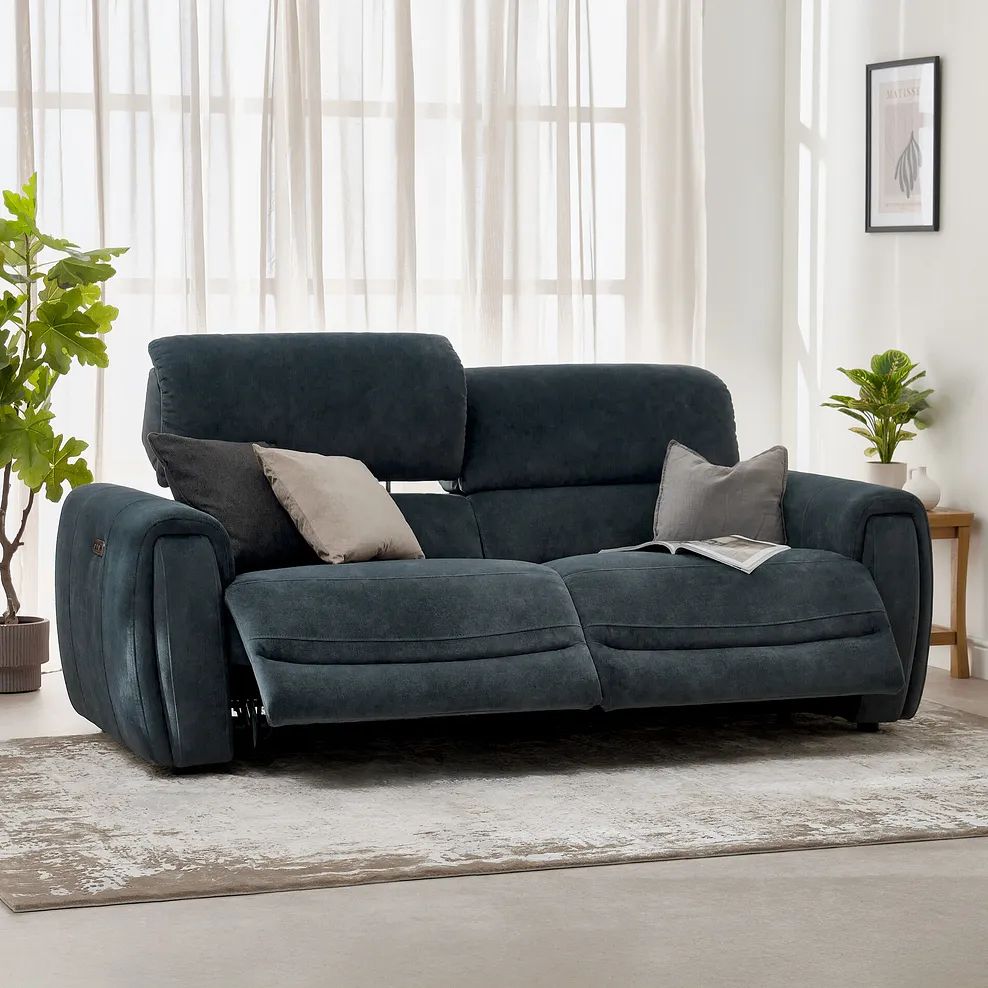  Oak Furnitureland Grade B Arabella Shadow Fabric 3 Seater Power Recliner Sofa RRP £1700