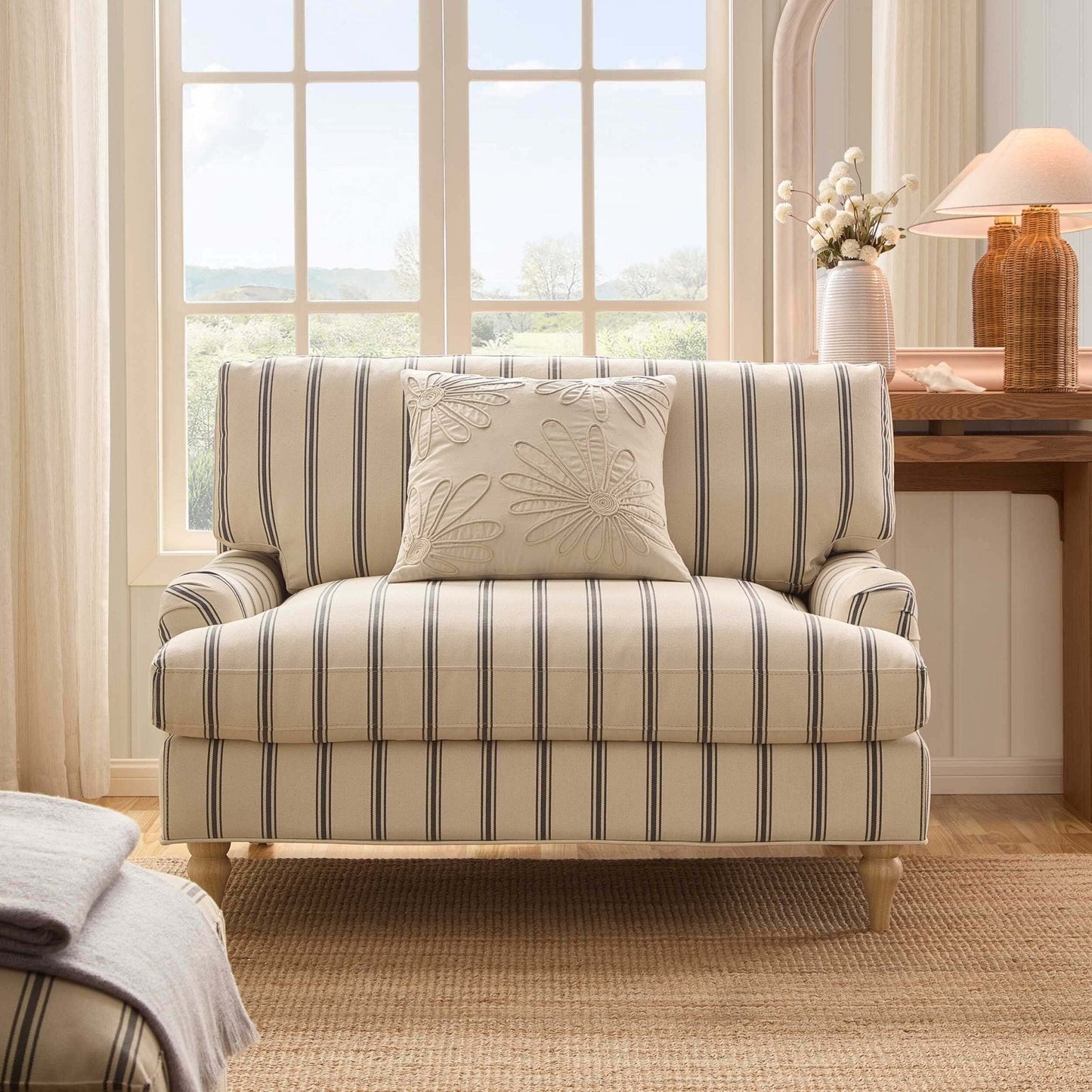 Dusk Grade B Hampshire Blue Stripe Linen Look Loveseat RRP £379