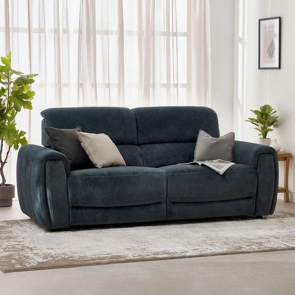 Oak Furnitureland Grade B Arabella Shadow Fabric 3 Seater Power Recliner Sofa RRP £1700