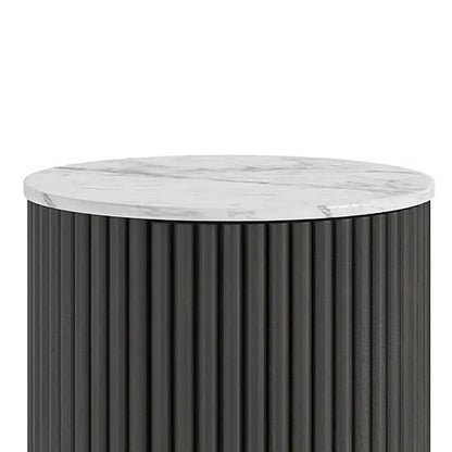 Roseland Grade B Furniture Milo Black Mango Wood & Marble Fluted Side Table RRP £255