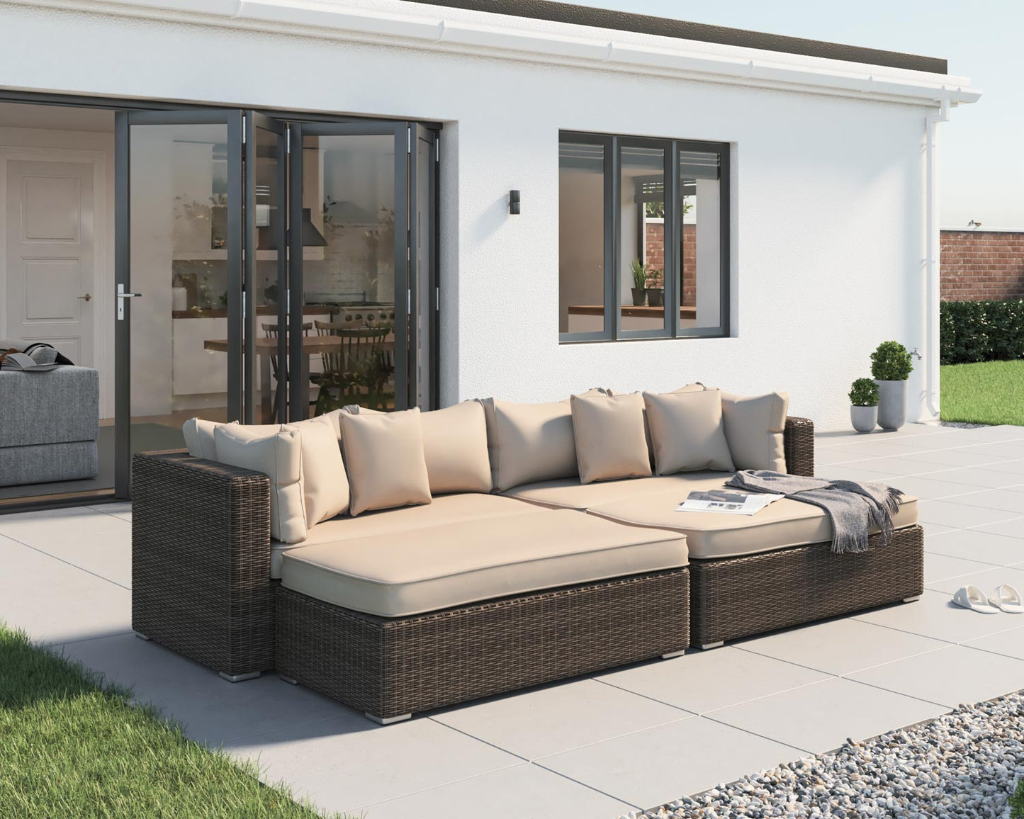 Rattan Direct Grade A Monaco Truffle Brown Left Arm Day Bed Sofa & Ottoman RRP £488