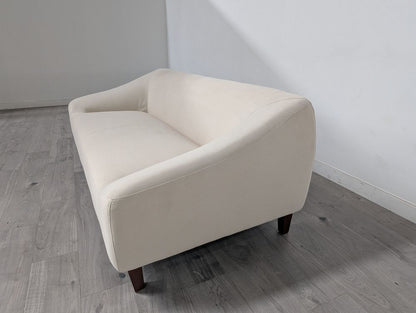 Curved Grade B Cream Linen 3 Seater Tub-Style Sofa RRP £750