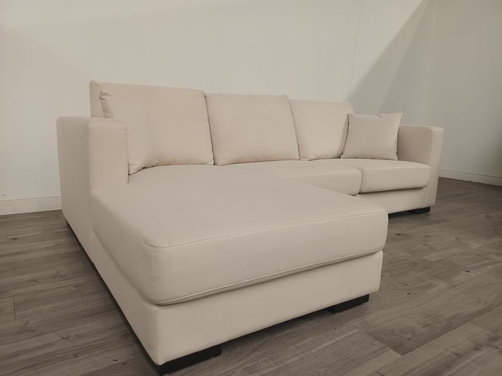 Contemporary Grade B Chalk Linen 3 Seater L-Shaped Sectional Sofa with Chaise RRP £1200