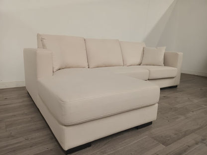 Contemporary Grade B Chalk Linen 3 Seater L-Shaped Sectional Sofa with Chaise RRP £1200