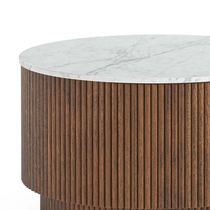 Roseland Grade B Furniture Milo Mango Wood & White Marble Round Coffee Table RRP £530