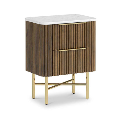 ROS-OUT-00777 Grade-B Roseland Furniture Milo Mango Wood & Marble 2 Drawer Narrow Bedside Table RRP £285.00