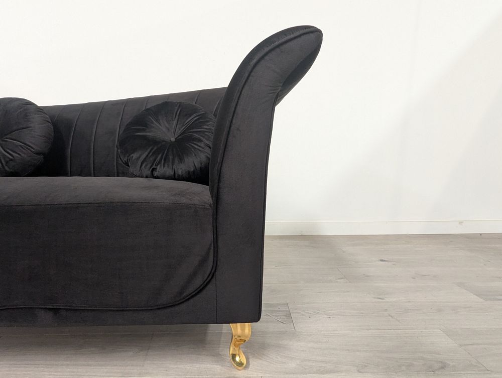 Homary Grade B Black Velvet 3 Seater Channel Tufted Sofa RRP £800