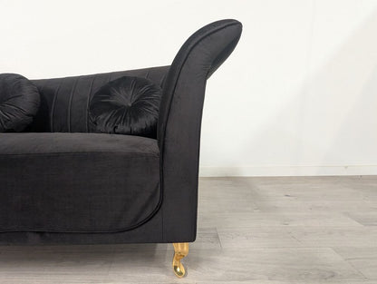 Homary Grade B Black Velvet 3 Seater Channel Tufted Sofa RRP £800
