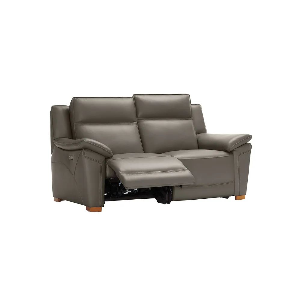  Oak Furnitureland Grade B Dune Grey Leather 2 Seater Electric Recliner Sofa RRP £2150