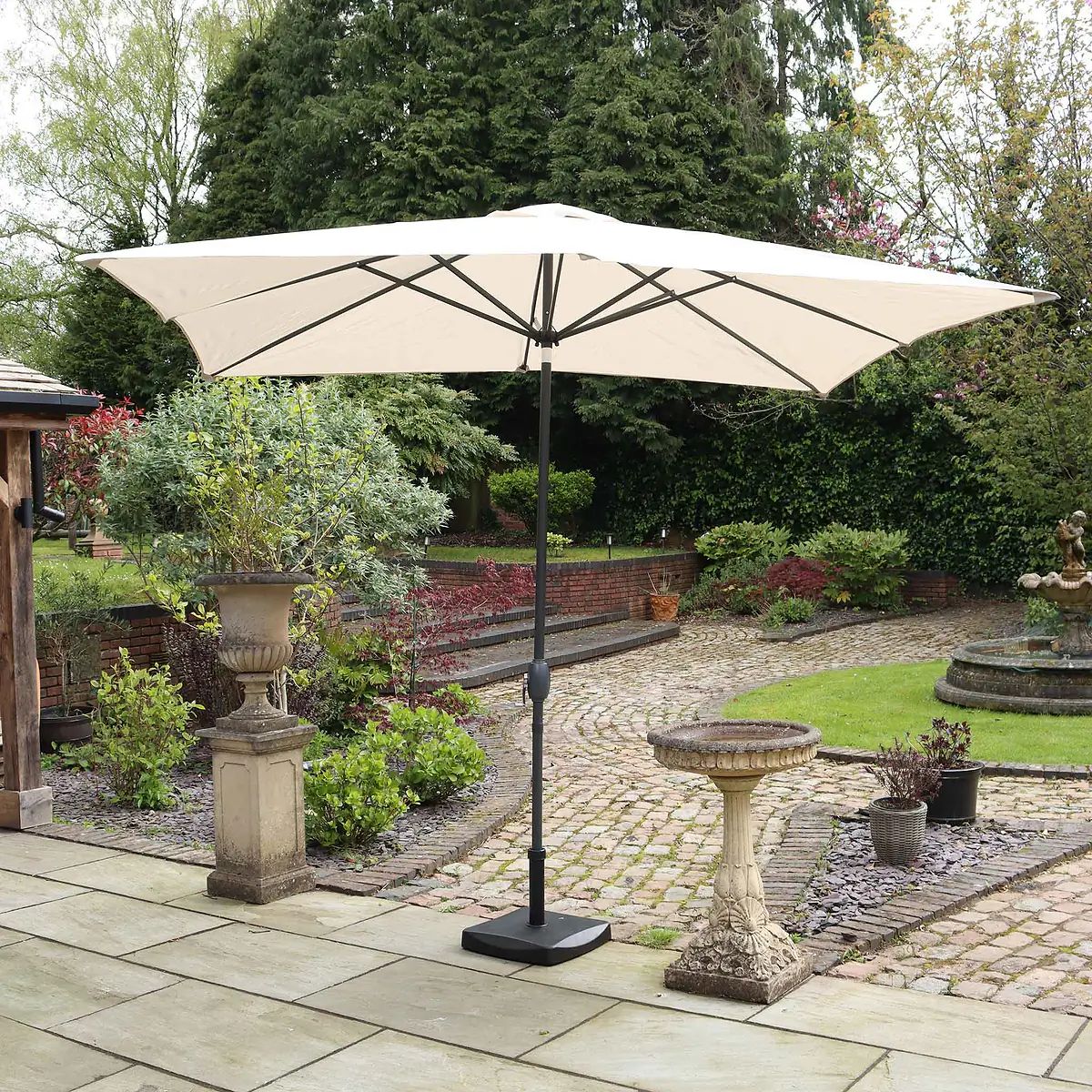 ROS-OUT-00884 Grade-B Roseland Furniture 2.7 x 3m Rectangular Parasol Only Aluminium Grey and Ivory RRP £114.95