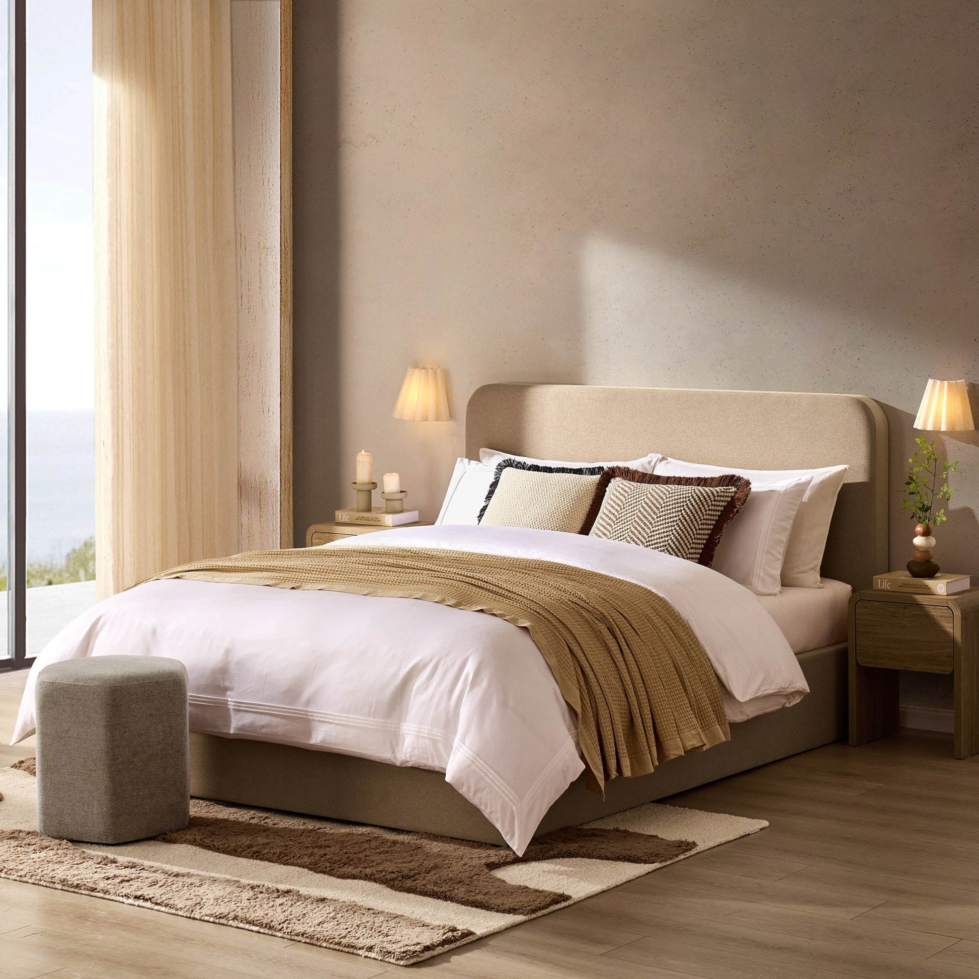 Dusk Ascot Grade B Oatmeal Linen Look King Size Ottoman Storage Bed RRP £349