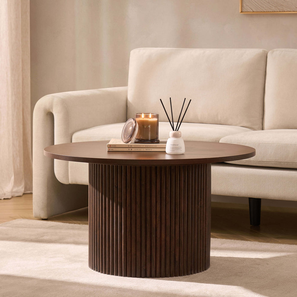 DUS-CC2-04895 Grade-BER Dusk Dusk Hattie Round Pedestal Coffee Table in Walnut RRP £189.00