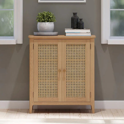 Roseland Grade B Furniture Albany Oak & Rattan Small Cupboard RRP £380